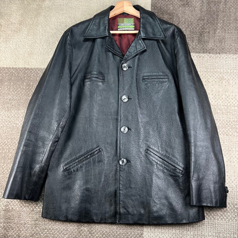 Diesel Leather Jacket Black Button Front Blazer Coat Medium Vintage 90s Y2K